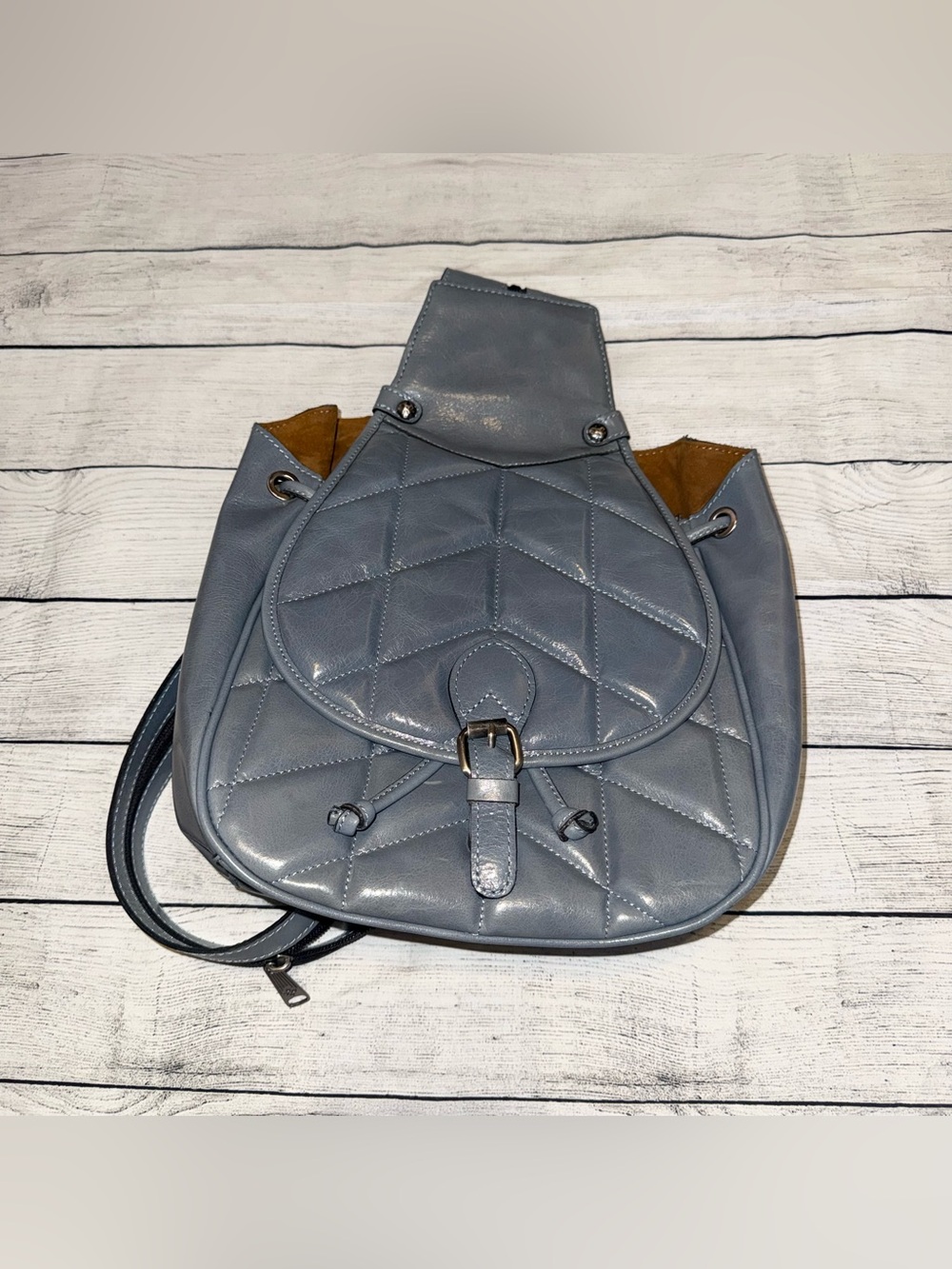 Patricia Nash Quilted Leather Itala Sling Bag Backpack Purse Safflower Blue